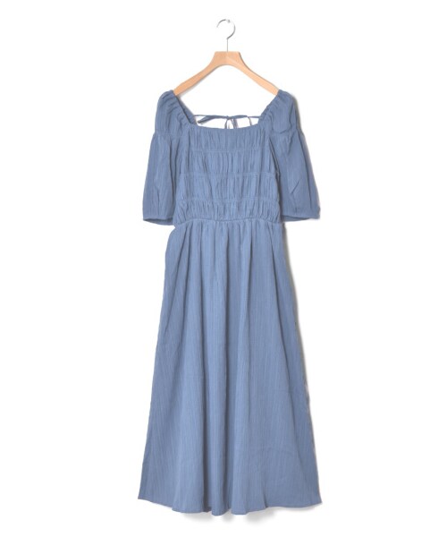 w closet(ダブルクローゼット)の「シャーリングワンピース(ワンピース/ドレス・レディース・Dネイビー/ブルー/ヒョウ柄ブラック/グレー/無地ブラック・FREE/M/L)」の5枚目の写真