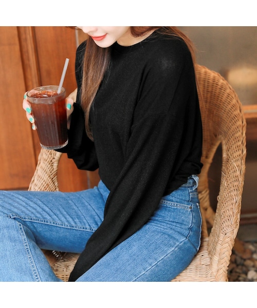 HOTPING（ホッピン）の「レーヨンミックスシースルーリブサマーニット（ニット/セーター・レディース・Blue/White/Black・フリーサイズ）」の3枚目の写真