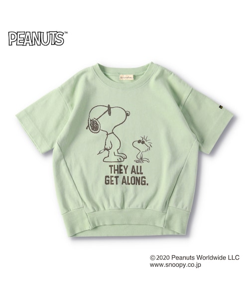 BRANSHES(ブランシェス)の「スヌーピー&ウッドストック半袖Tシャツ(Tシャツ/カットソー・キッズ・ライトグリーン/チャコールグレー・90cm~130cm)」の1枚目の写真
