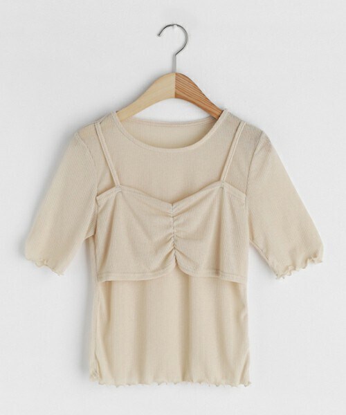 DHOLIC（ディーホリック）の「ビスチェリブTシャツ（Tシャツ/カットソー・レディース・ホワイト/ブラック/ベージュ・FREE）」の3枚目の写真