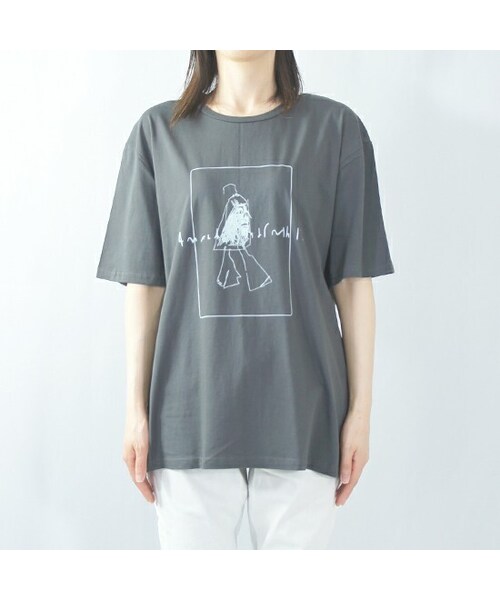 enough for me（イナフフォーミー）の「イラストプリントＴシャツ（Tシャツ/カットソー・レディース・ホワイト/ベージュ/グレー・フリー）」の2枚目の写真