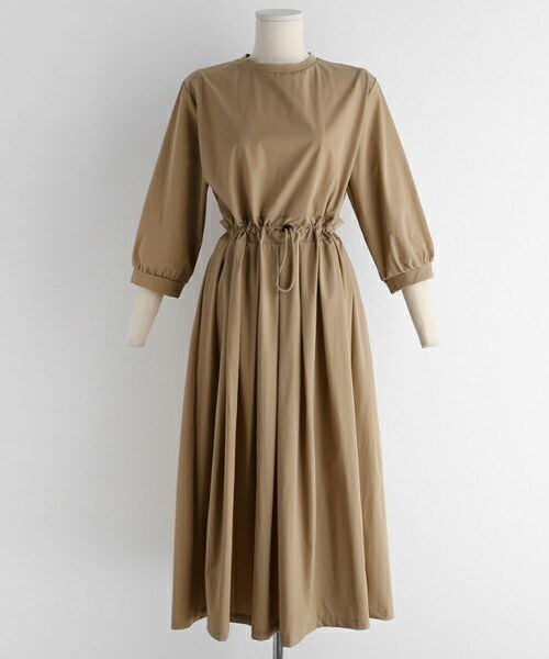 DHOLIC（ディーホリック）の「ドロストタックワンピース（ワンピース・レディース・ブラック/グリーン/グレー/ベージュ/ブルー・FREE）」の3枚目の写真