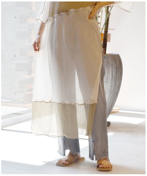 w closet（ダブルクローゼット）の「プリーツシフォン配色切替メローワンピース（ワンピース/ドレス・レディース・オフホワイト/Lモカ/Dサックス・FREE/M/L）」の13枚目の写真