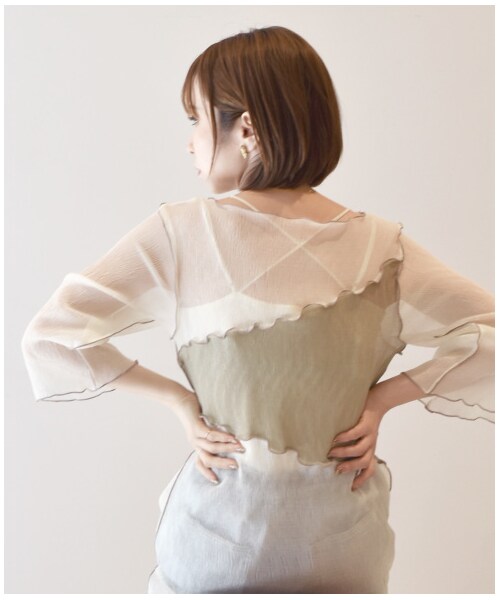 w closet（ダブルクローゼット）の「プリーツシフォン配色切替メローワンピース（ワンピース/ドレス・レディース・オフホワイト/Lモカ/Dサックス・FREE/M/L）」の15枚目の写真