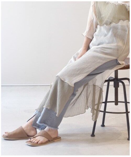 w closet（ダブルクローゼット）の「プリーツシフォン配色切替メローワンピース（ワンピース/ドレス・レディース・オフホワイト/Lモカ/Dサックス・FREE/M/L）」の16枚目の写真