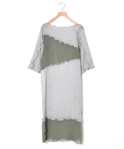 w closet（ダブルクローゼット）の「プリーツシフォン配色切替メローワンピース（ワンピース/ドレス・レディース・オフホワイト/Lモカ/Dサックス・FREE/M/L）」の3枚目の写真