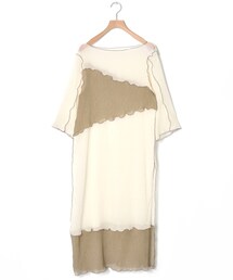 w closet | プリーツシフォン配色切替メローワンピース(ワンピース/ドレス)