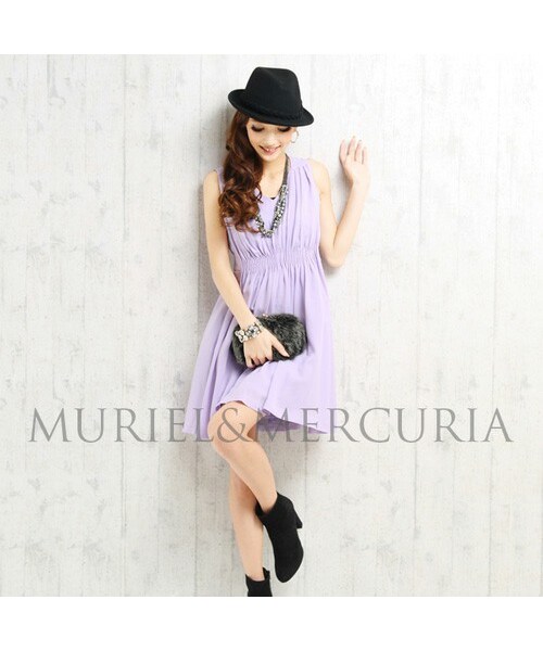 MURIEL&MERCURIA（マリエルアンドマキュリア）の「ジョーゼットタックワンピース（ワンピース・レディース・BROWN/LAVENDER/PEACH・38）」の2枚目の写真