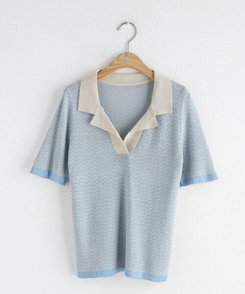 DHOLIC（ディーホリック）の「ジグザグパターンカラーニット（ニット/セーター・レディース・ブラック/ブルー・FREE）」の2枚目の写真