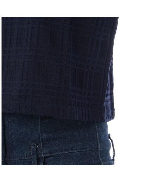 OZOC（オゾック）の「チェック織りクロップド半袖プルオーバー（カットソー・レディース・ブルー系/ホワイト/ブラック/グリーン系・M）」の8枚目の写真