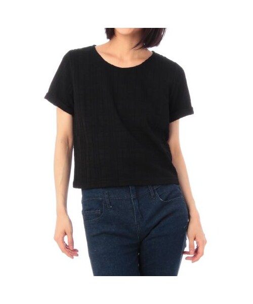 OZOC（オゾック）の「チェック織りクロップド半袖プルオーバー（カットソー・レディース・ブルー系/ホワイト/ブラック/グリーン系・M）」の3枚目の写真