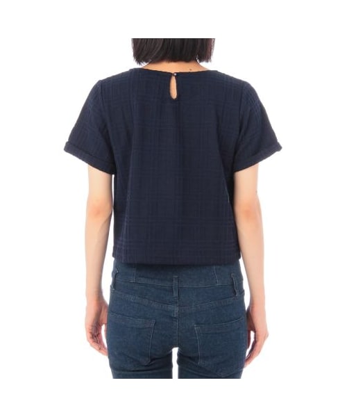 OZOC（オゾック）の「チェック織りクロップド半袖プルオーバー（カットソー・レディース・ブルー系/ホワイト/ブラック/グリーン系・M）」の6枚目の写真