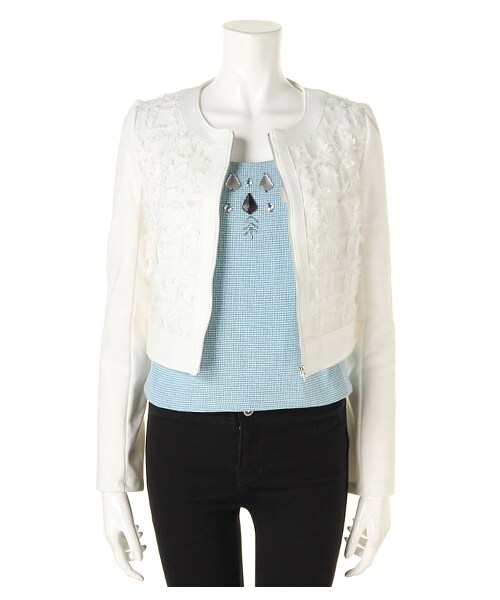 EDDY GRACE（エディグレース）の「フリンジチェックブルゾン（ジャケット/アウター・レディース・ブルー/ブラック/オフホワイト系・F）」の2枚目の写真