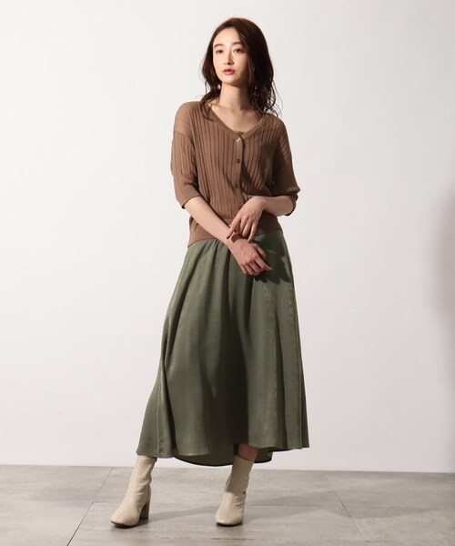 OZOC（オゾック）の「3Wayシアーニットアンサンブル（トップス・レディース・アイボリー(004)/ライトパープル(081)/タバコブラウン(054)/モデル情報:身長153cm 着用サイズ38(M)/モデル情報:身長157cm 着用サイズ38(M)・38(M)）」の19枚目の写真