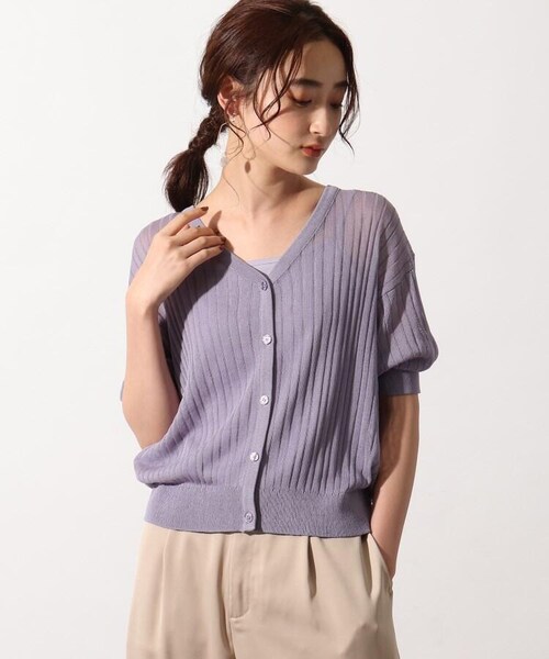 OZOC（オゾック）の「3Wayシアーニットアンサンブル（トップス・レディース・アイボリー(004)/ライトパープル(081)/タバコブラウン(054)/モデル情報:身長153cm 着用サイズ38(M)/モデル情報:身長157cm 着用サイズ38(M)・38(M)）」の2枚目の写真