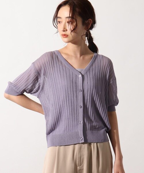 OZOC（オゾック）の「3Wayシアーニットアンサンブル（トップス・レディース・アイボリー(004)/ライトパープル(081)/タバコブラウン(054)/モデル情報:身長153cm 着用サイズ38(M)/モデル情報:身長157cm 着用サイズ38(M)・38(M)）」の4枚目の写真