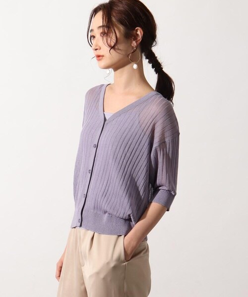 OZOC（オゾック）の「3Wayシアーニットアンサンブル（トップス・レディース・アイボリー(004)/ライトパープル(081)/タバコブラウン(054)/モデル情報:身長153cm 着用サイズ38(M)/モデル情報:身長157cm 着用サイズ38(M)・38(M)）」の5枚目の写真