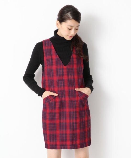 LOWRYS FARM（ローリーズファーム）の「チェックジャンスカワンピース（ワンピース/ドレス・レディース・ブラック/レッド・Ｍ/Ｌ）」の2枚目の写真