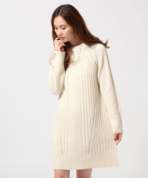 GLOBAL WORK(グローバルワーク)の「【WEB先行予約】ケーブルニットワンピース(ワンピース/ドレス・レディース・ホワイト05/グレー15/ボルドー38/ネイビー88・M/L)」の1枚目の写真