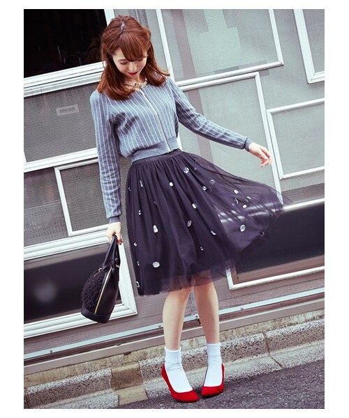 MIIA（ミーア）の「ジュエルボックスチュールスカート（スカート・レディース・ベージュ/ブラック/グレー系/ボルドー・F）」の11枚目の写真