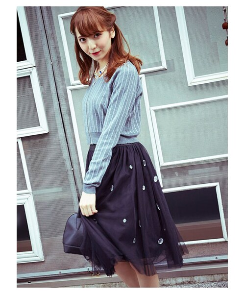 MIIA（ミーア）の「ジュエルボックスチュールスカート（スカート・レディース・ベージュ/ブラック/グレー系/ボルドー・F）」の2枚目の写真