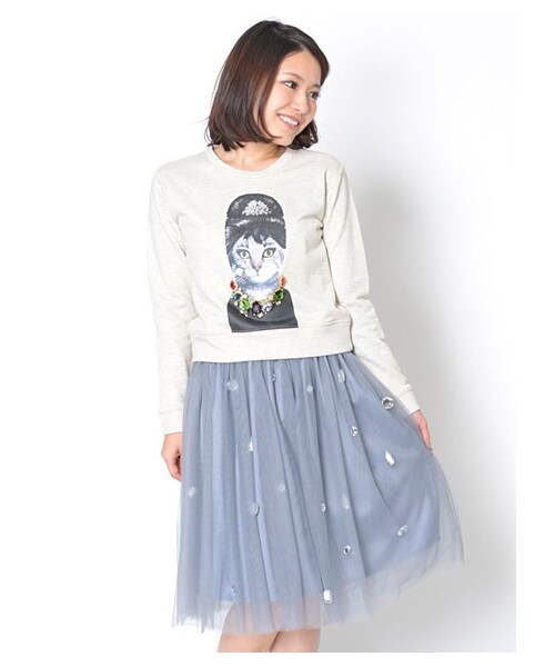 MIIA（ミーア）の「ジュエルボックスチュールスカート（スカート・レディース・ベージュ/ブラック/グレー系/ボルドー・F）」の3枚目の写真