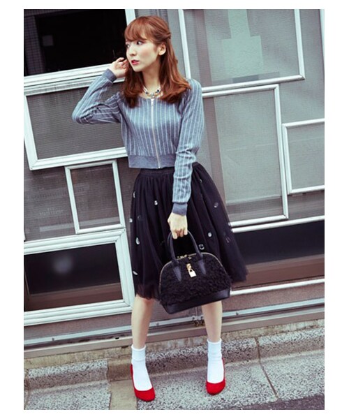 MIIA（ミーア）の「ジュエルボックスチュールスカート（スカート・レディース・ベージュ/ブラック/グレー系/ボルドー・F）」の10枚目の写真