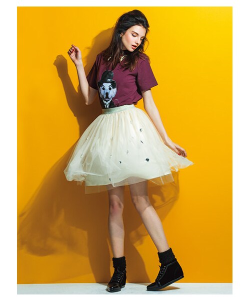 MIIA（ミーア）の「ジュエルボックスチュールスカート（スカート・レディース・ベージュ/ブラック/グレー系/ボルドー・F）」の5枚目の写真