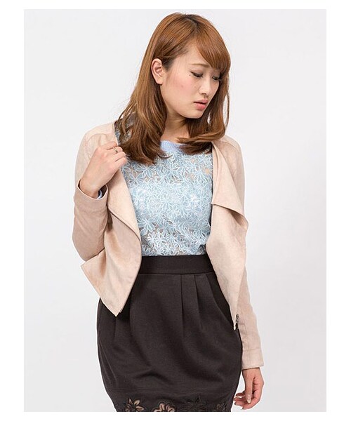 MIIA(ミーア)の「ノーカラーフェイクスエードライダース(ジャケット/アウター・レディース・ベージュ/ブルー/ブラック/ピンク・1/2)」の5枚目の写真