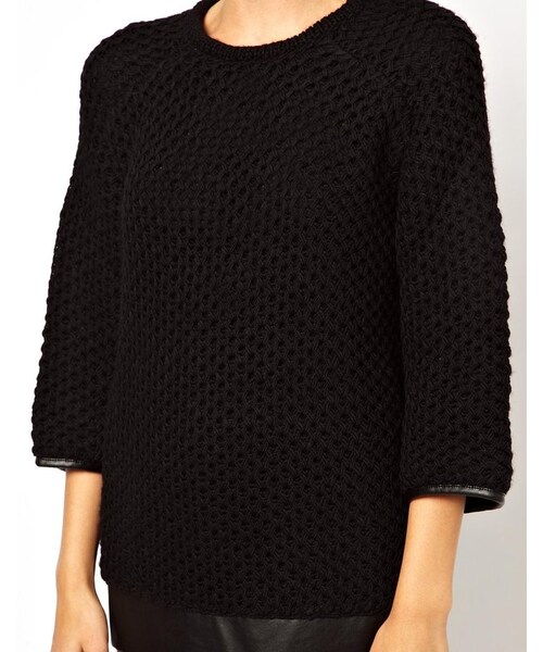 MANGO（マンゴ）の「Mango Chunky Knitted jumper With Leather Look Trim（ニット/セーター・black・M-US 6-8/L-US 10-12）」の2枚目の写真