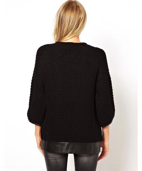 MANGO（マンゴ）の「Mango Chunky Knitted jumper With Leather Look Trim（ニット/セーター・black・M-US 6-8/L-US 10-12）」の4枚目の写真