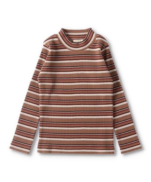 BRANSHES(ブランシェス)の「テレコハイネック長袖Tシャツ(Tシャツ/カットソー・キッズ・オフホワイト/ブラウン/ボーダー/ブラック/ベージュ・80cm~150cm)」の3枚目の写真