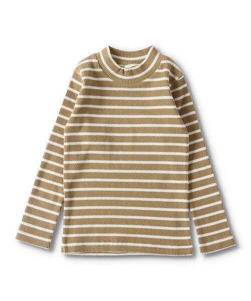 BRANSHES(ブランシェス)の「テレコハイネック長袖Tシャツ(Tシャツ/カットソー・キッズ・オフホワイト/ブラウン/ボーダー/ブラック/ベージュ・80cm~150cm)」の4枚目の写真