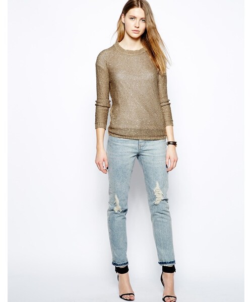 MANGO（マンゴ）の「Mango Sequin Metallic Jumper（ニット/セーター・beige・L-US 1）」の3枚目の写真