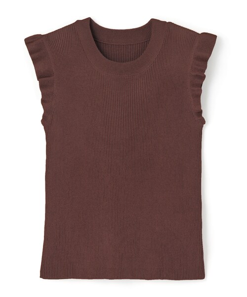 GRL（グレイル）の「肩フリルノースリーブニットトップス（Tシャツ/カットソー・レディース・くすみピンク/ブラック/ブラウン/グリーン・M）」の4枚目の写真