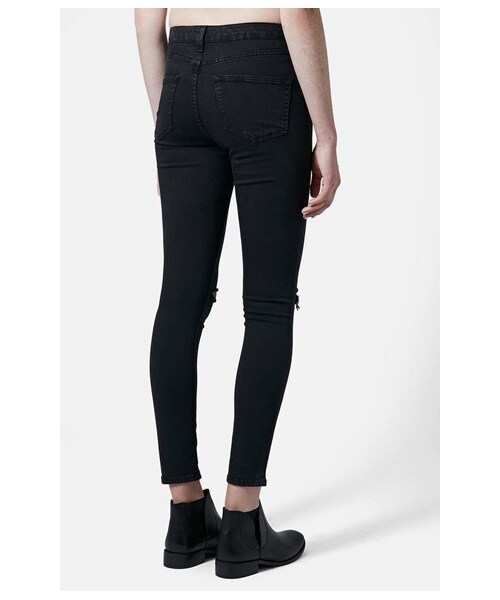Topshop Moto 'Jamie' Dark Wash Ripped Slim Jeans (Black) (Regular & Short)
