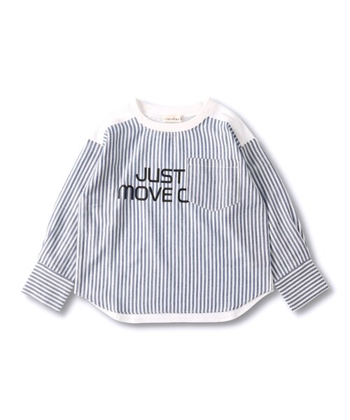 BRANSHES（ブランシェス）の「ストライプ切替え長袖Tシャツ（Tシャツ/カットソー・キッズ・ベージュ/ネイビーブルー・90cm～150cm）」の2枚目の写真