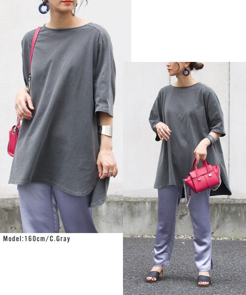 Sheson(シーズン)の「ピグメントオーバーチュニックTee(Tシャツ/カットソー・レディース・カーキ/チャコールグレー/グレーベージュ/テラコッタ・FREE)」の10枚目の写真