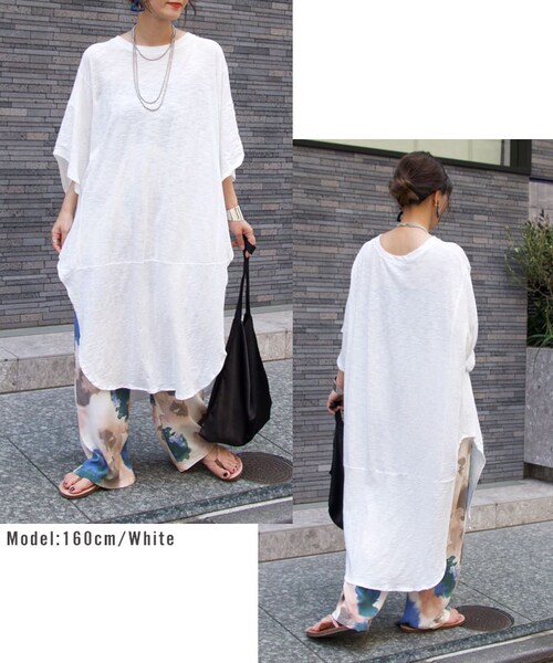 Sheson（シーズン）の「変形スリーブラウンドスリットワンピース（ワンピース・レディース・ホワイト/ブラック/グレーベージュ・FREE）」の3枚目の写真