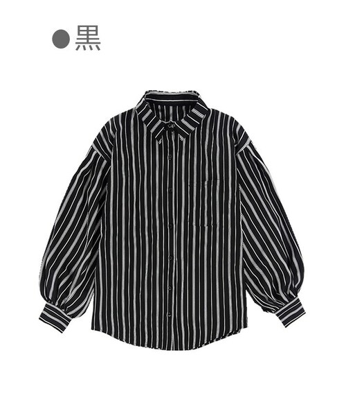 Bobon21（ボボンニジュウイチ）の「ゆるカジストライプオーバーサイズシャツ-全２色-（シャツ/ブラウス・レディース・ピンク/ブラック・M）」の2枚目の写真