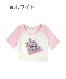 Bobon21 | こねこプリントリンガーチビTシャツ-全１色-(Tシャツ/カットソー)