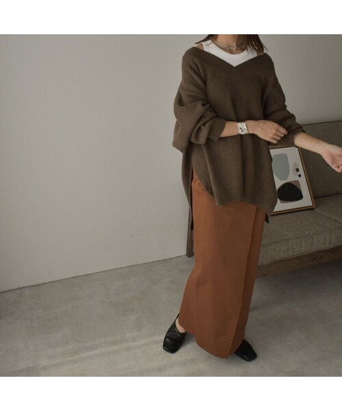 Lavish Gate（ラヴィッシュゲート）の「bottoms-04033　日本製　ポケット チノ ストレッチ スカート　ベージュ　ブラウン（スカート・レディース・その他）」の7枚目の写真