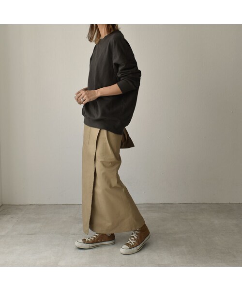 Lavish Gate（ラヴィッシュゲート）の「bottoms-04033　日本製　ポケット チノ ストレッチ スカート　ベージュ　ブラウン（スカート・レディース・その他）」の2枚目の写真