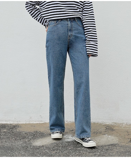 HOTPING（ホッピン）の「[CHOA]ハーフハイウエストワイドデニムパンツ（デニムパンツ・レディース・Blue/Black・S/M/L/XL/2XL/3XL）」の2枚目の写真