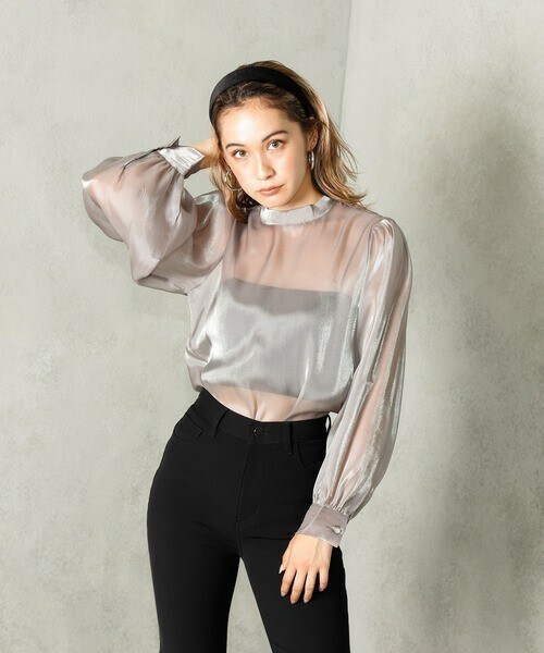 SHAGGIE（シャギー）の「シースルーパフスリーブトップス