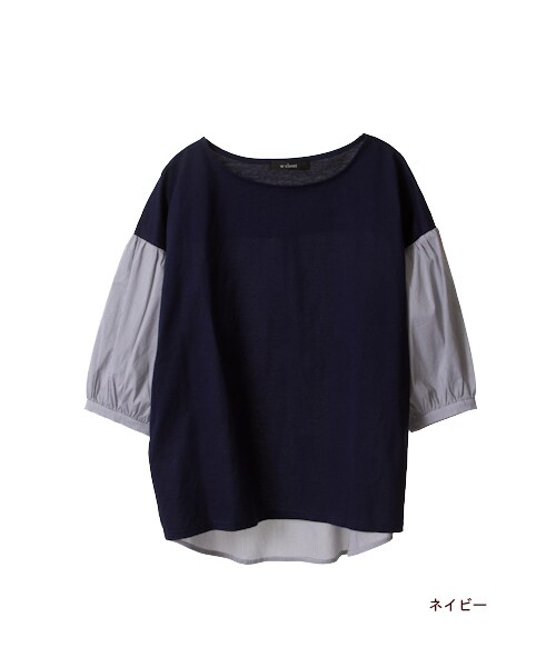 w closet（ダブルクローゼット）の「【A/W】袖チェック切替シルケット天竺プルオーバー（トップス・レディース・オフホワイト/ネイビー/ブラック・FREE）」の3枚目の写真