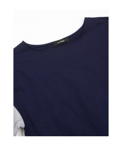 w closet（ダブルクローゼット）の「【A/W】袖チェック切替シルケット天竺プルオーバー（トップス・レディース・オフホワイト/ネイビー/ブラック・FREE）」の7枚目の写真