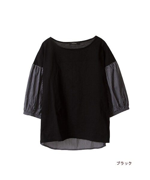 w closet（ダブルクローゼット）の「【A/W】袖チェック切替シルケット天竺プルオーバー（トップス・レディース・オフホワイト/ネイビー/ブラック・FREE）」の4枚目の写真