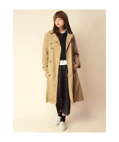 w closet(ダブルクローゼット)の「【予約】【A/W】ツイルロングトレンチコート(トップス・レディース・ベージュ/ライトカーキ・FREE)」の10枚目の写真