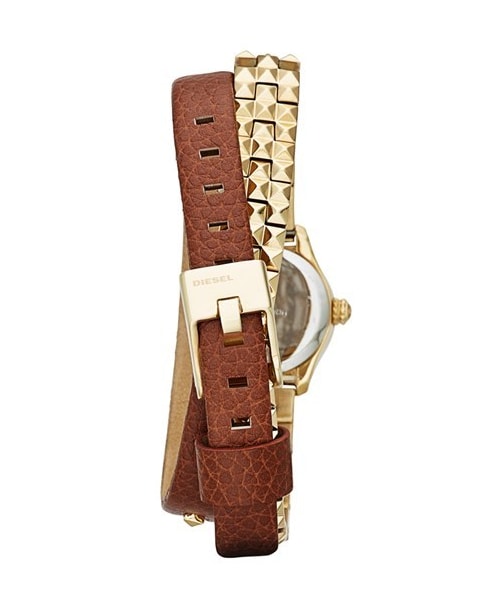 DIESEL(ディーゼル)の「DIESEL® Double Wrap Bracelet and Leather Strap Watch, 22mm(アナログ腕時計・Gold/ Brown)」の3枚目の写真